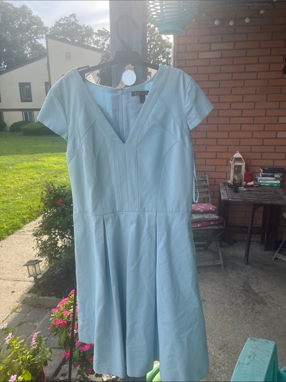 Brooks Brothers Pale Blue V-Neck Fit-and-Flare Midi Dress